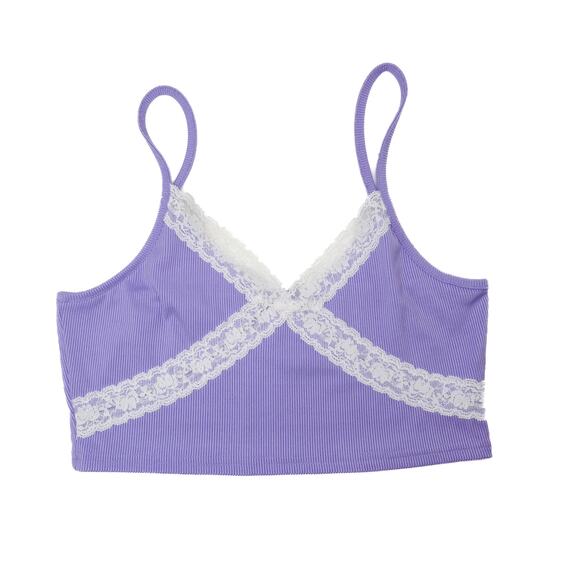 Cider Pastel Purple Lace Cropped Cami Medium - Picture 2 of 5